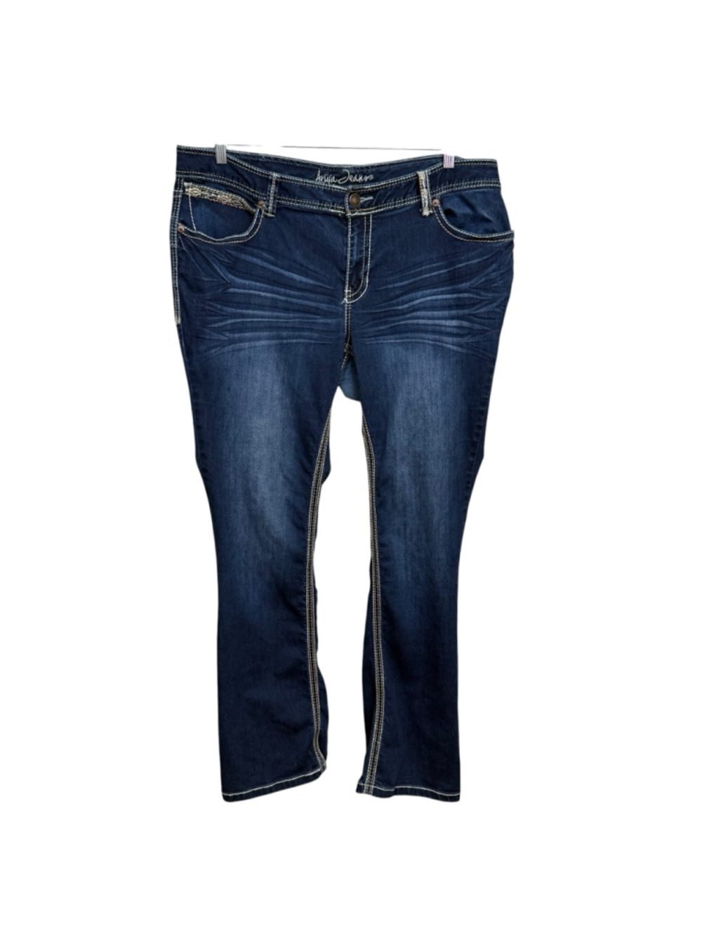 Ariya Jeans Women’s Size 18 Bootcut Dark Wash Embellished Pocket Stretch Jeans